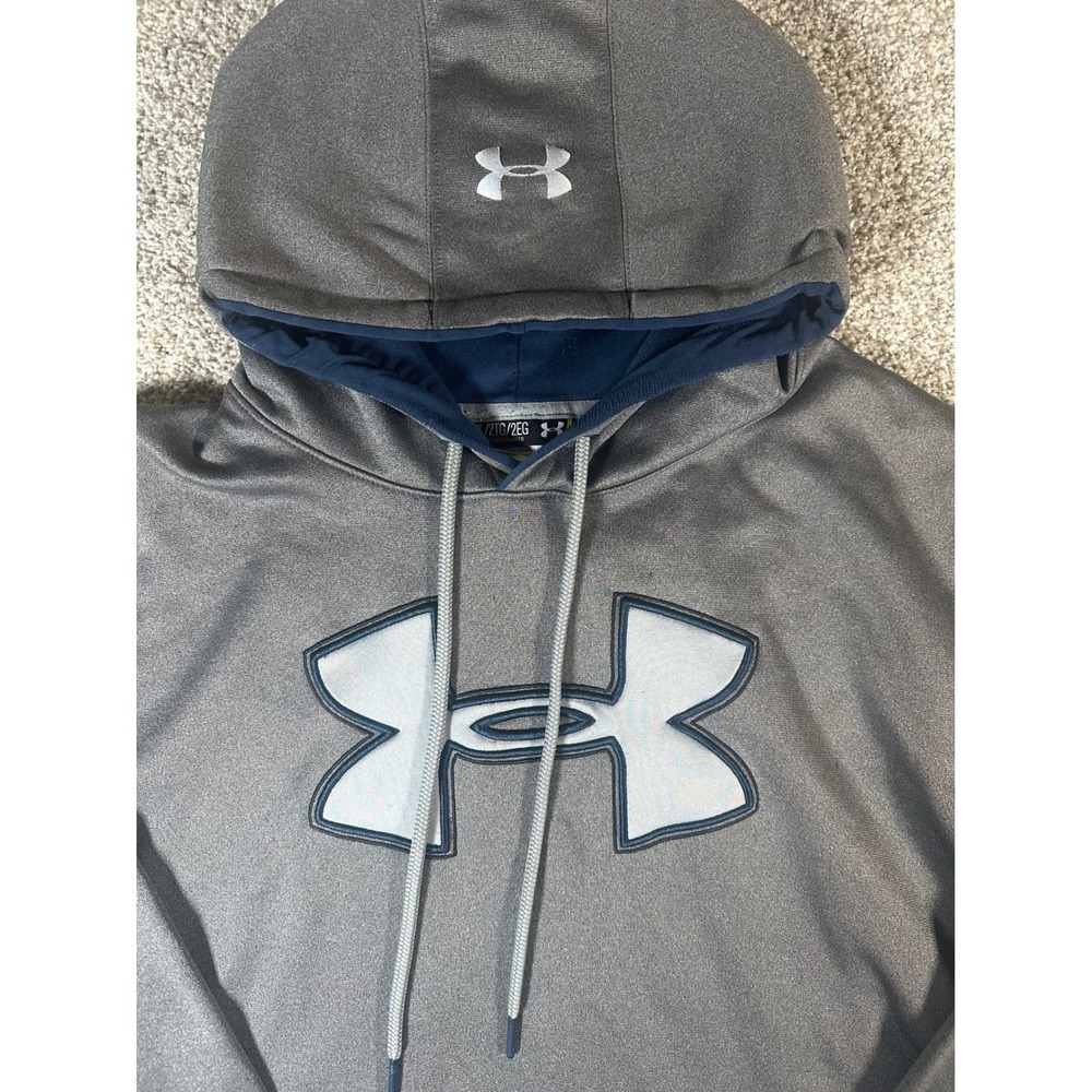 Under Armour Storm Hoodie Mens 2XL Gray Navy Blue Embroidered Logo Sweatshirt